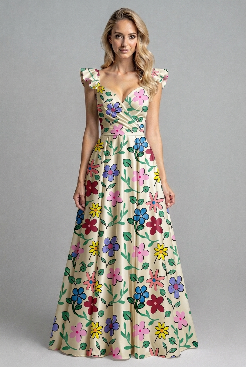 FS001 Beige Floral Fabric for dress 