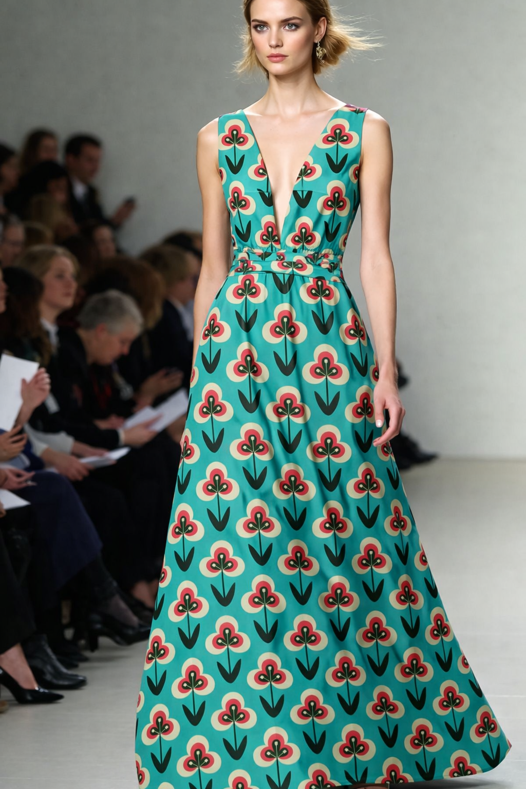 FS002 Green Floral Printed Fabric