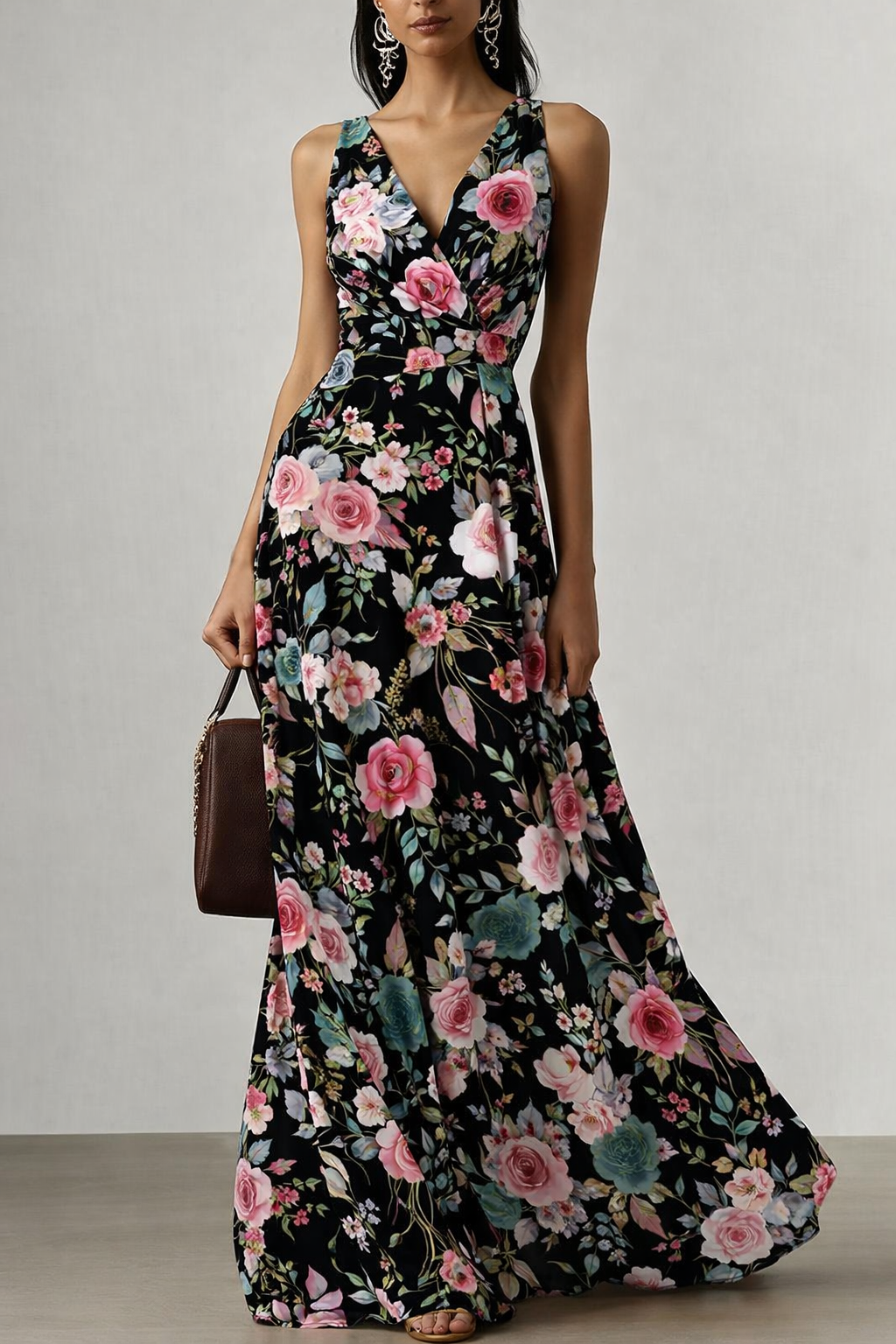 FS003 Watercolour Black Floral Printed Fabric