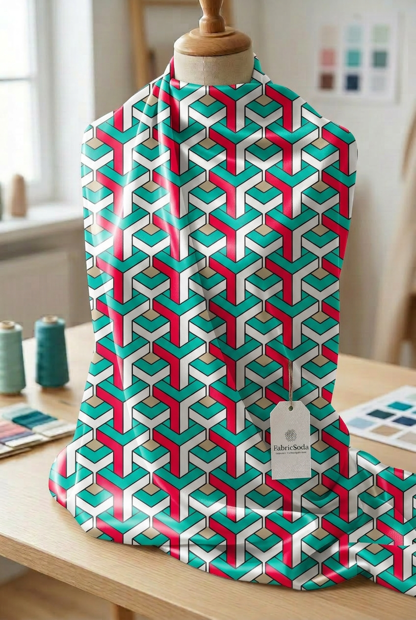 FS003 Green Geometric Y Pattern Fabric