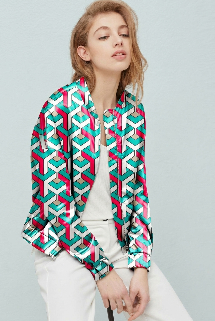 FS003 Green Geometric Y Pattern Printed Fabric