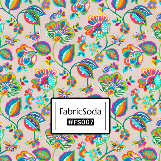 FS007 Beige Exquisite Floral Printed Fabric