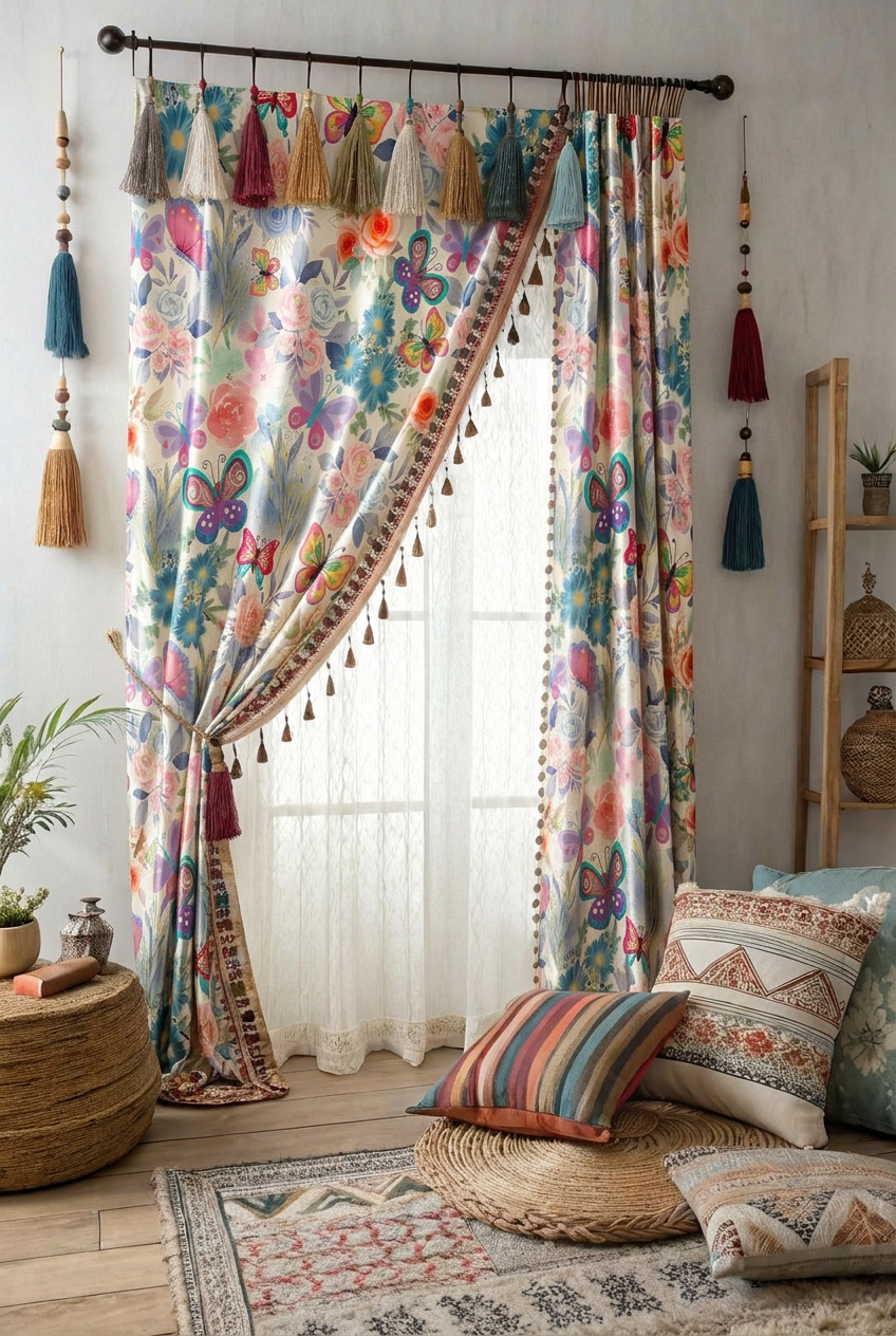 FS009 Watercolour Butterfly Printed Fabric for curtain 