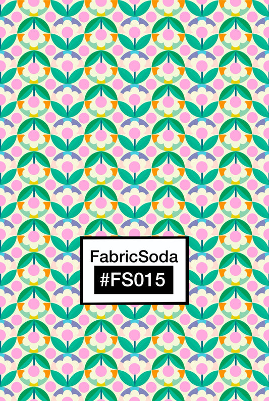 FS015 Green Geometric Floral Printed Fabric