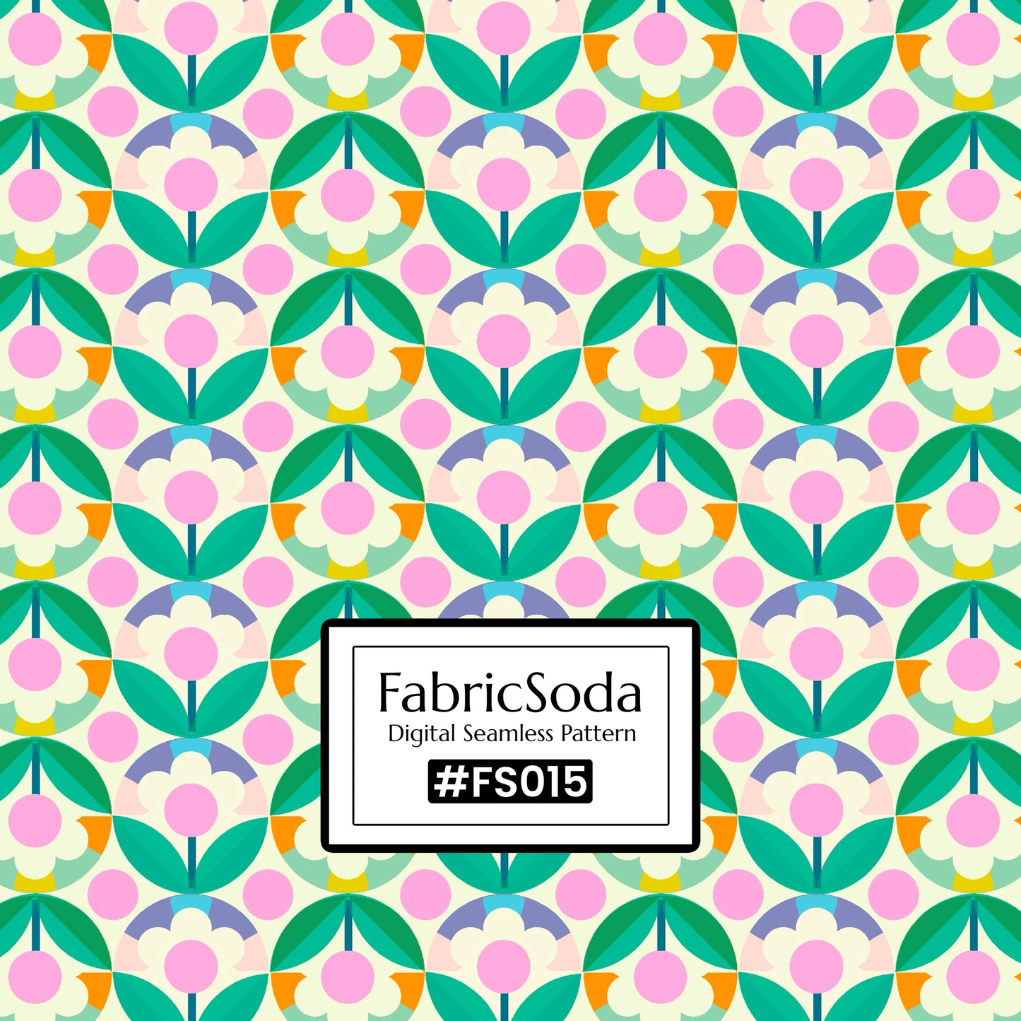 FS015 Green Geometric Floral Printed Fabric