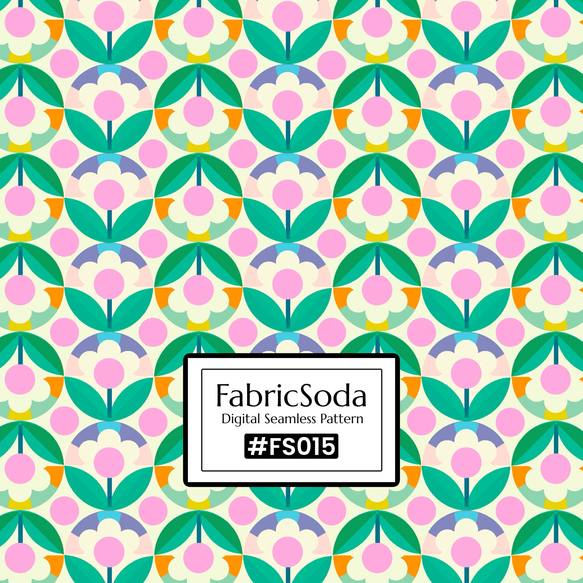 FS015 Green Geometric Floral Printed Fabric