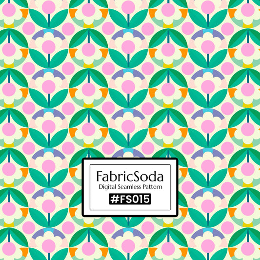 FS015 Green Geometric Floral Printed Fabric
