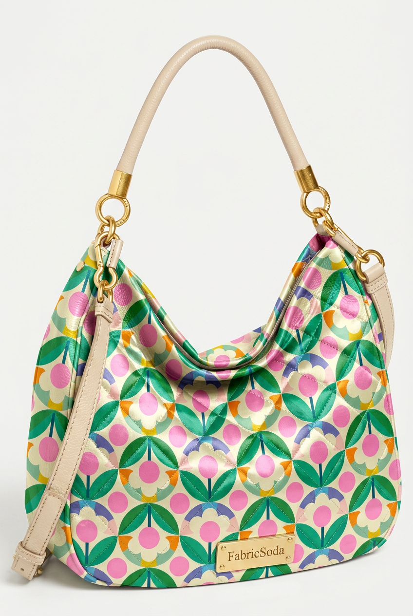 FS015 Green Geometric Floral Printed Fabric