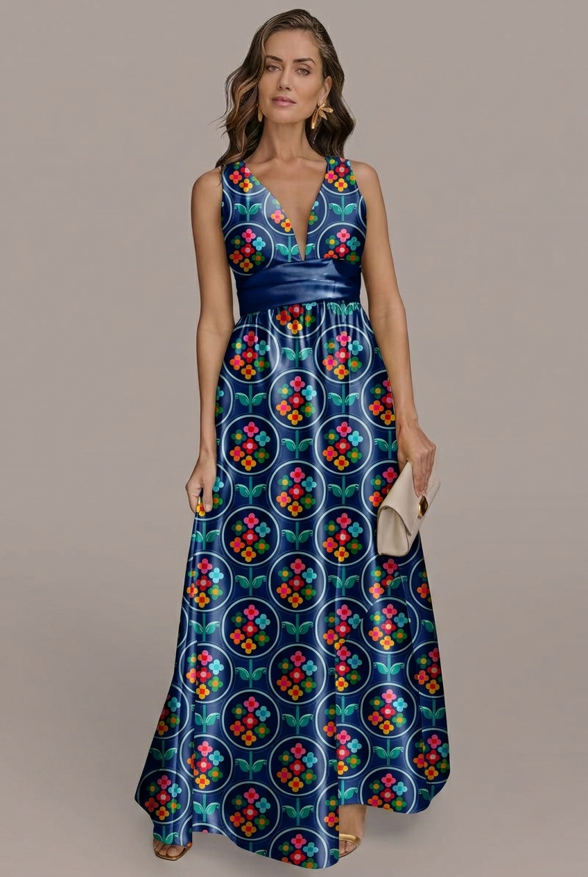 FS017 Navy Floral Printed Fabric