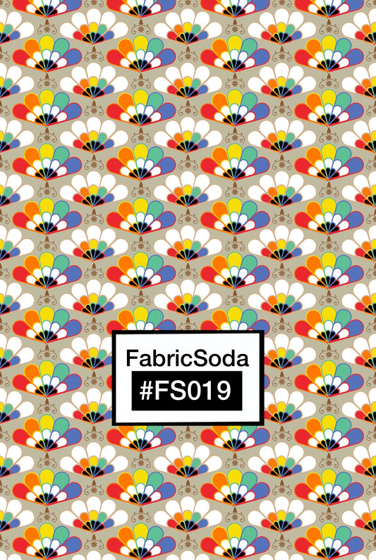 FS019 Beige Japanese Scallops Printed Fabric