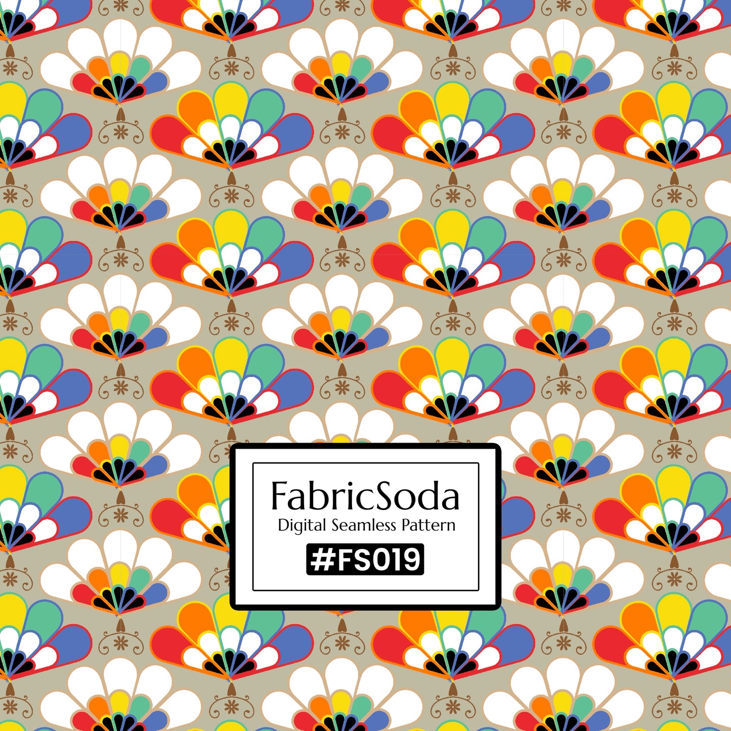 FS019 Beige Japanese Scallops Printed Fabric