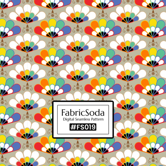 FS019 Beige Japanese Scallops Printed Fabric