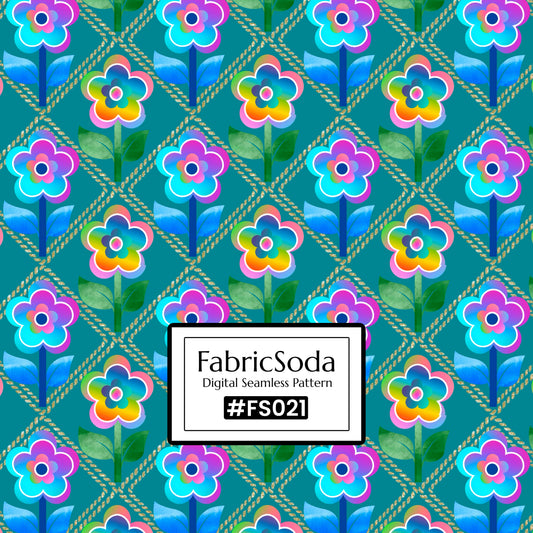 FS021 Green & Blue Watercolour Floral Printed Fabric