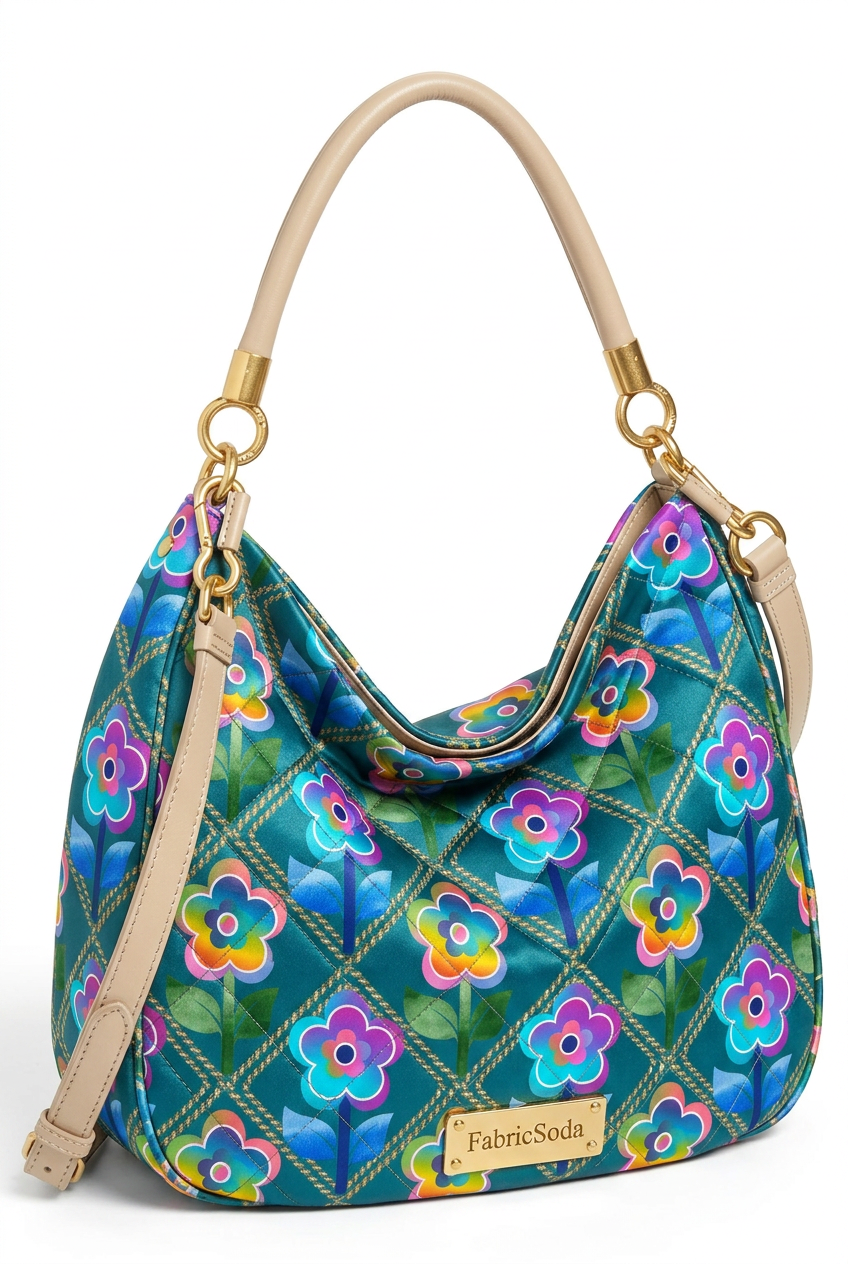 FS021 Green & Blue Watercolour Floral Printed Fabric