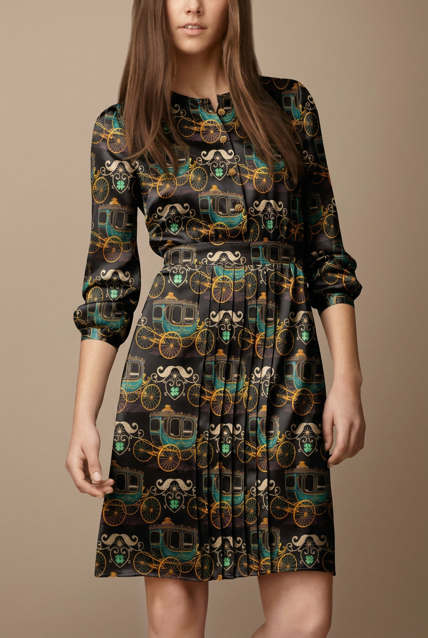 FS022 Luxury Brown Carriage Printed Fabric