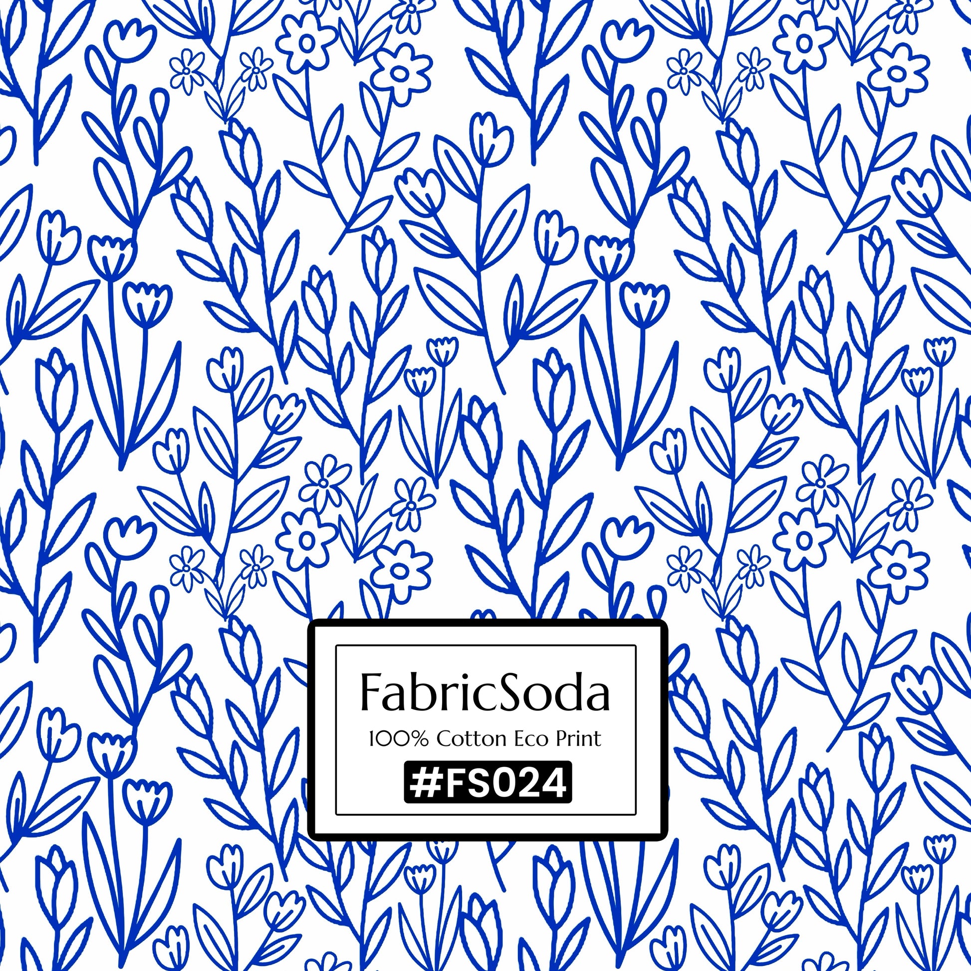 FS024 Blue Line Art Floral Printed Fabric