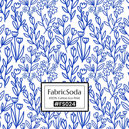 FS024 Blue Line Art Floral Printed Fabric