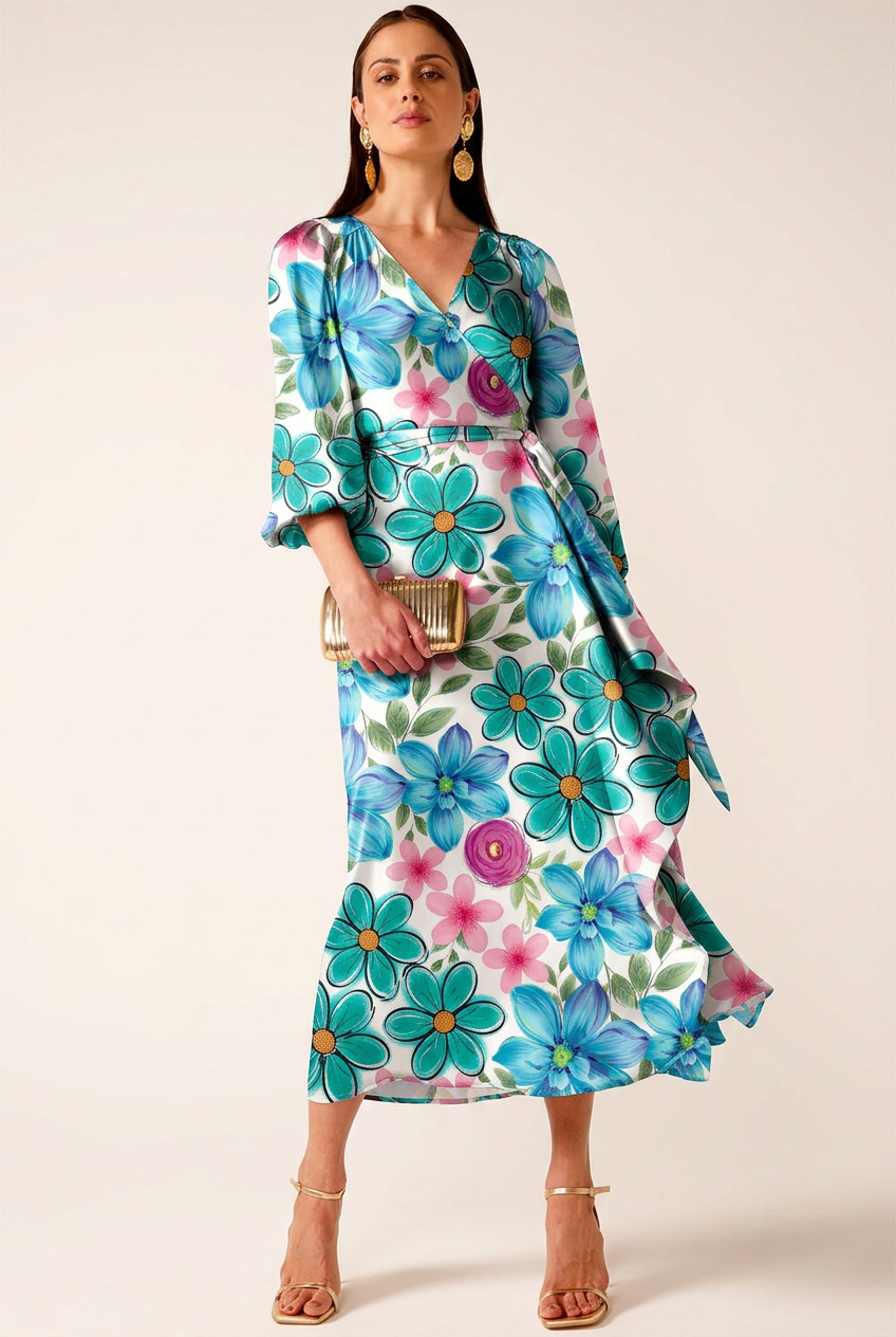 FS025 Watercolour Blue Floral Printed Fabric