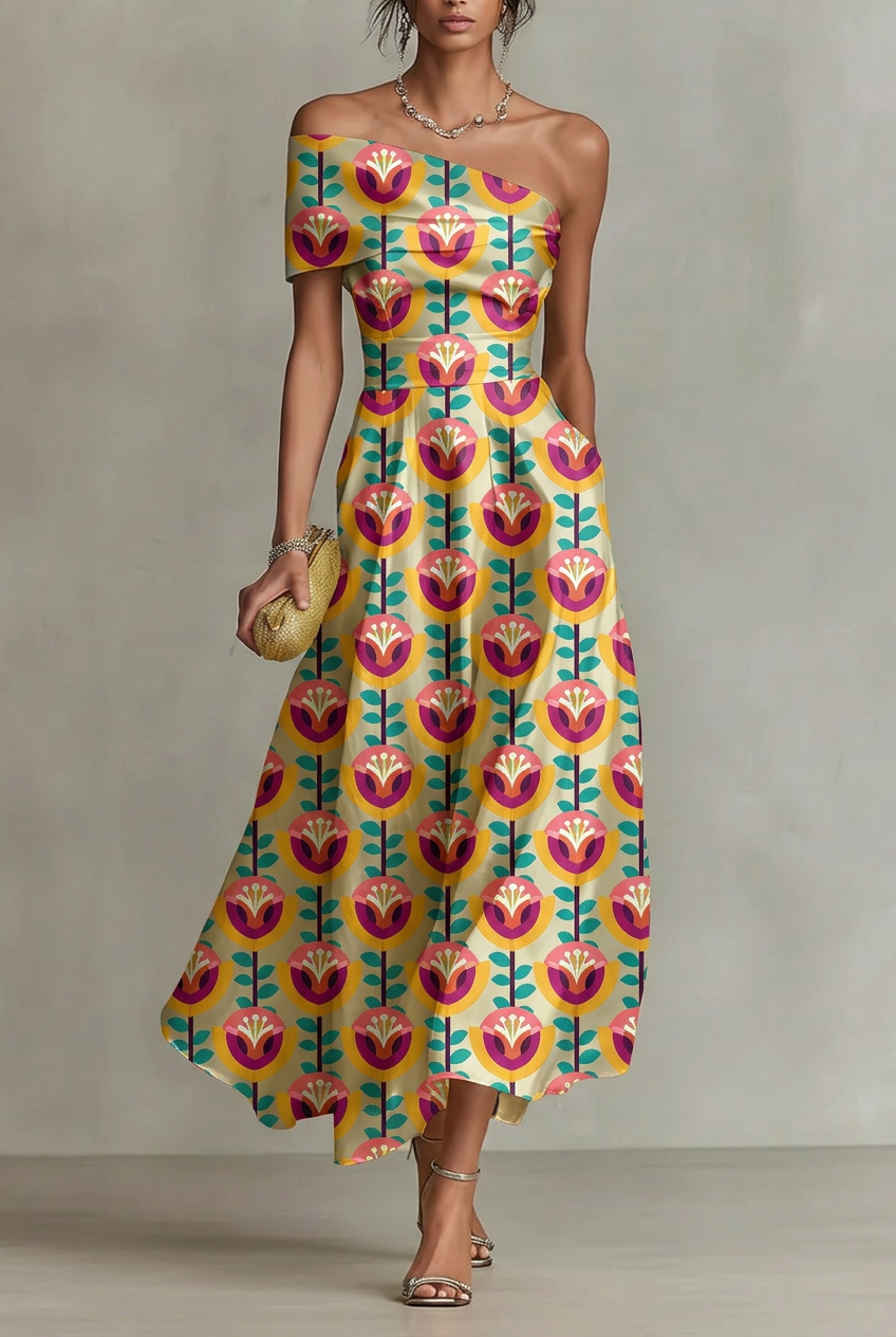 FS027 Beige Geometric Printed Fabric
