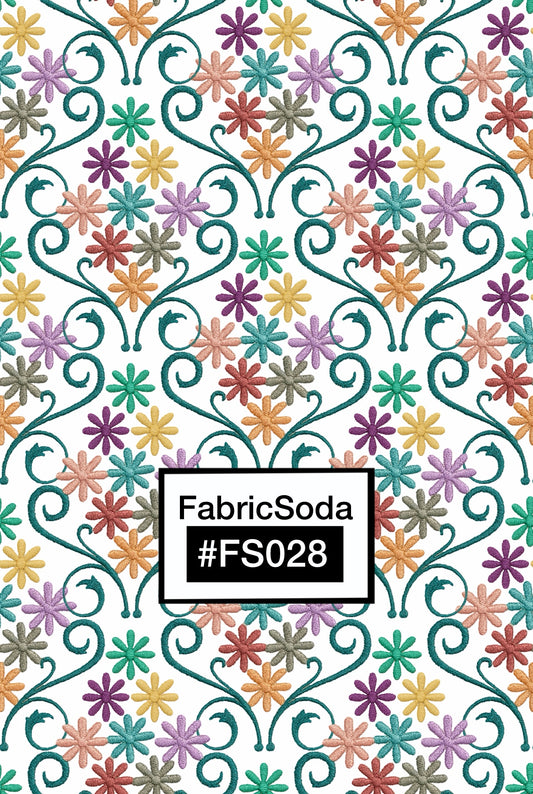 FS028 Embroidery Effect Floral Printed Fabric