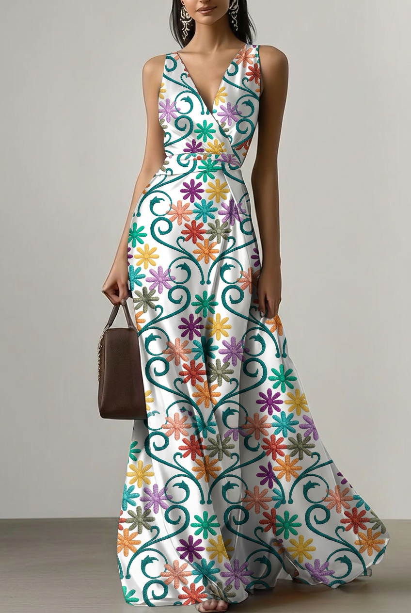 FS028 Embroidery Effect Floral Printed Fabric