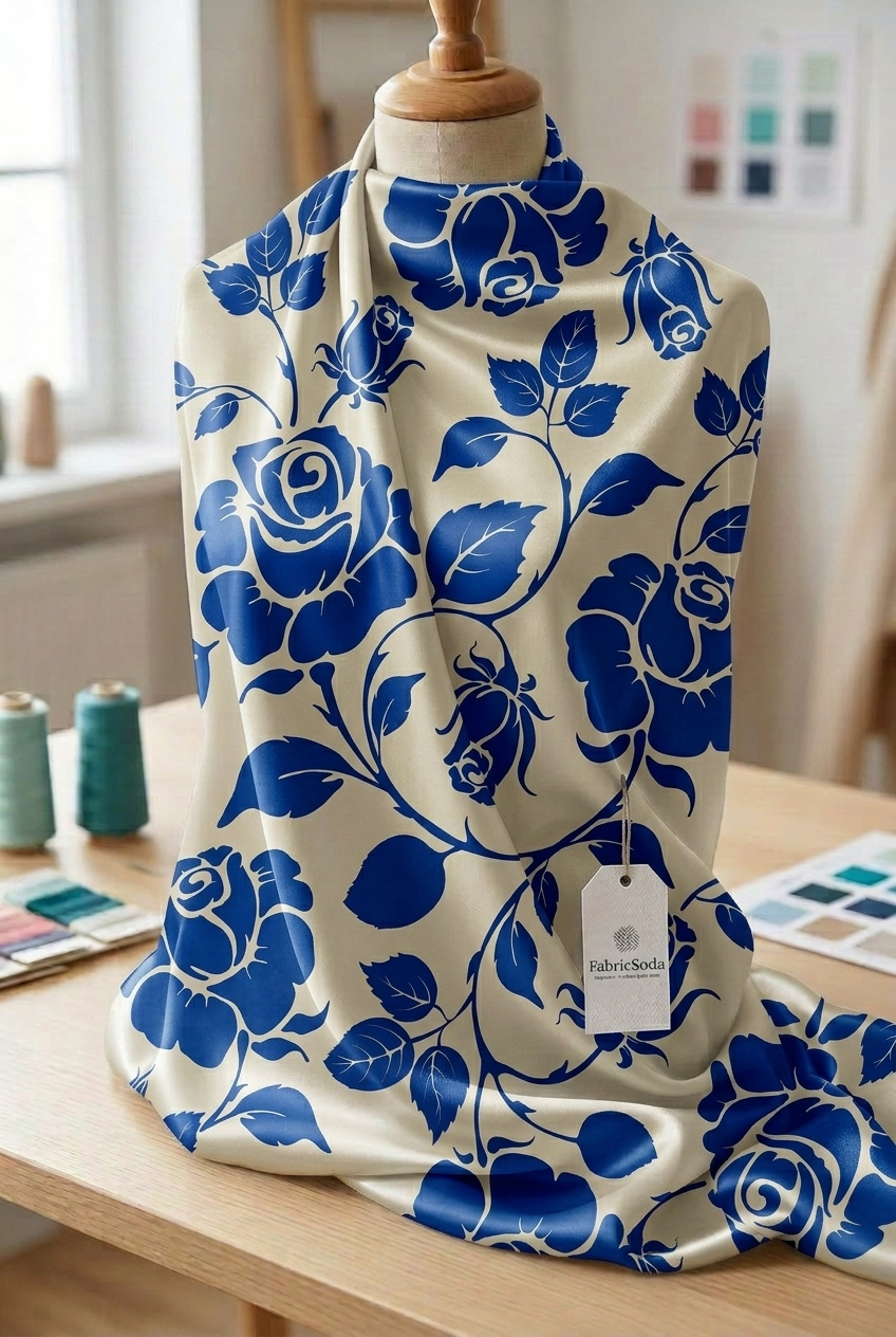 FS030 Blue Flower on Beige Printed Fabric
