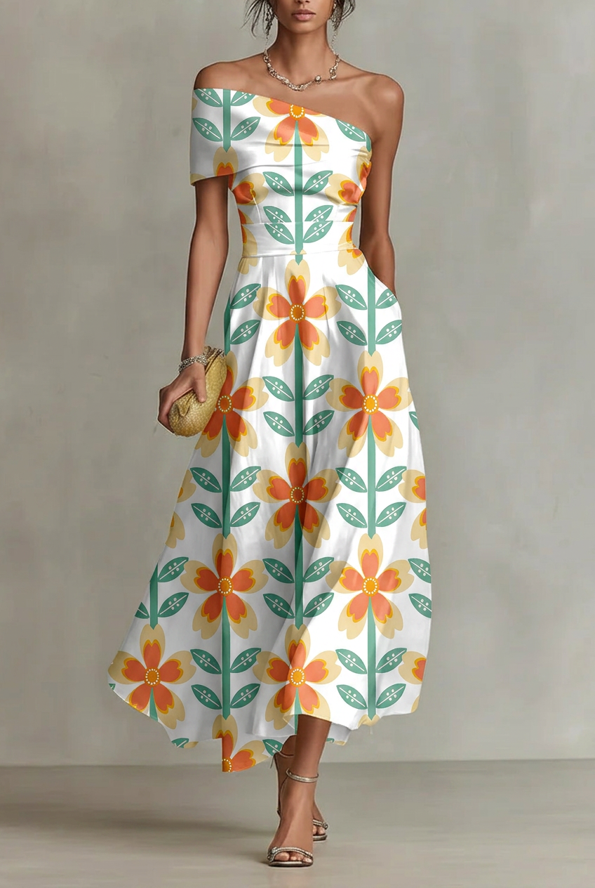 FS031 Orange Flower Printed Fabric