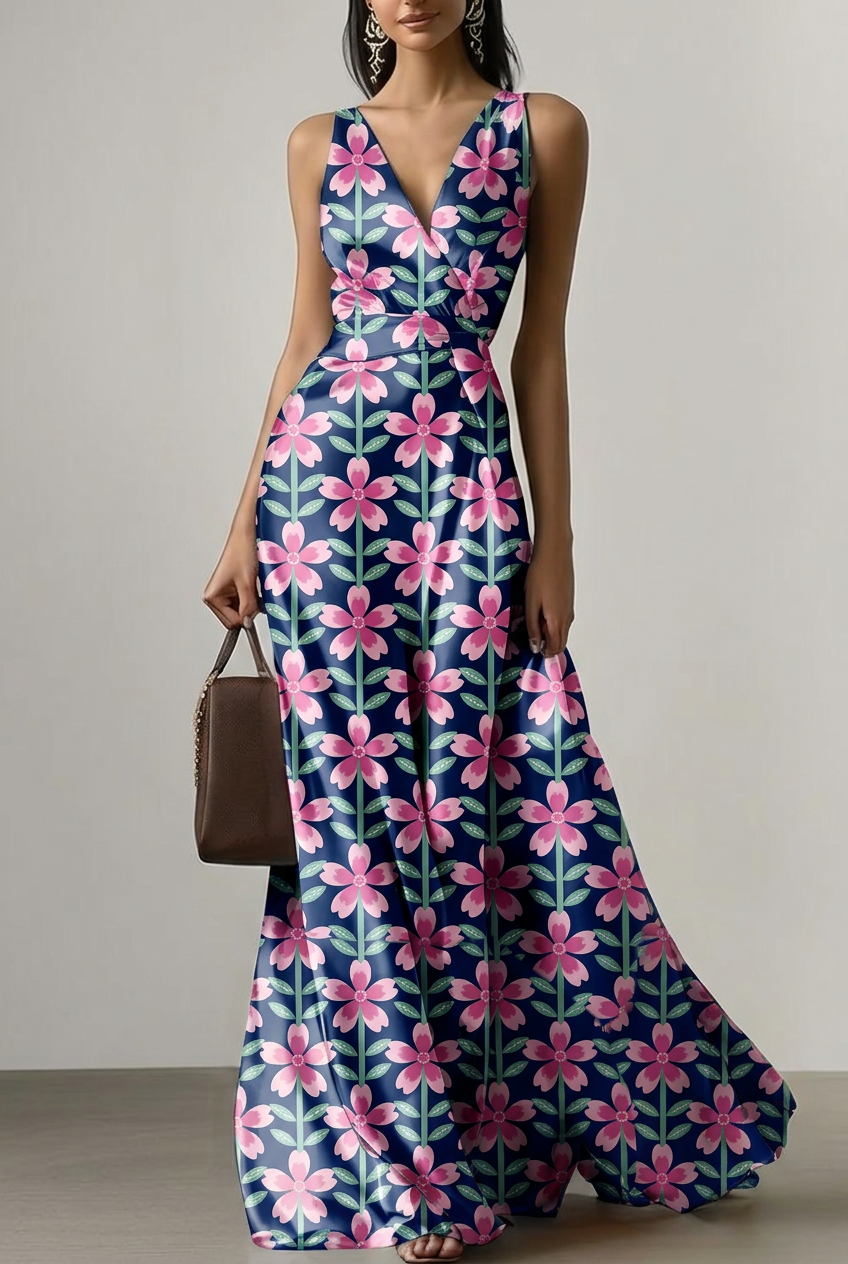 FS031 Pink Flower Printed Fabric for dress 