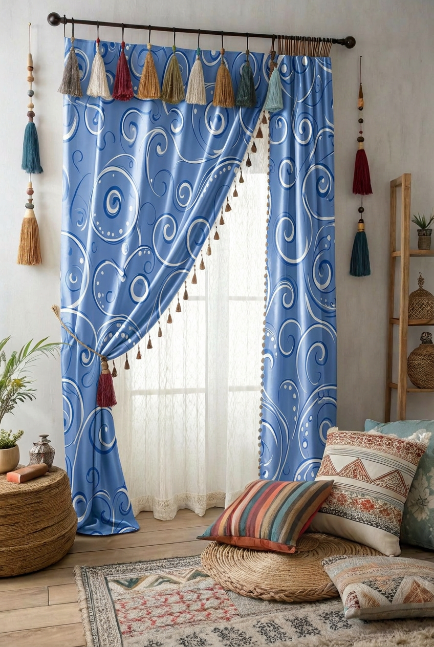 FS033 Blue wave Printed Fabric for curtain 