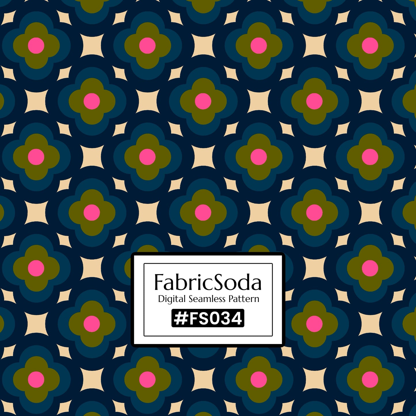 FS034 Navy on Beige Geometric Printed Fabric