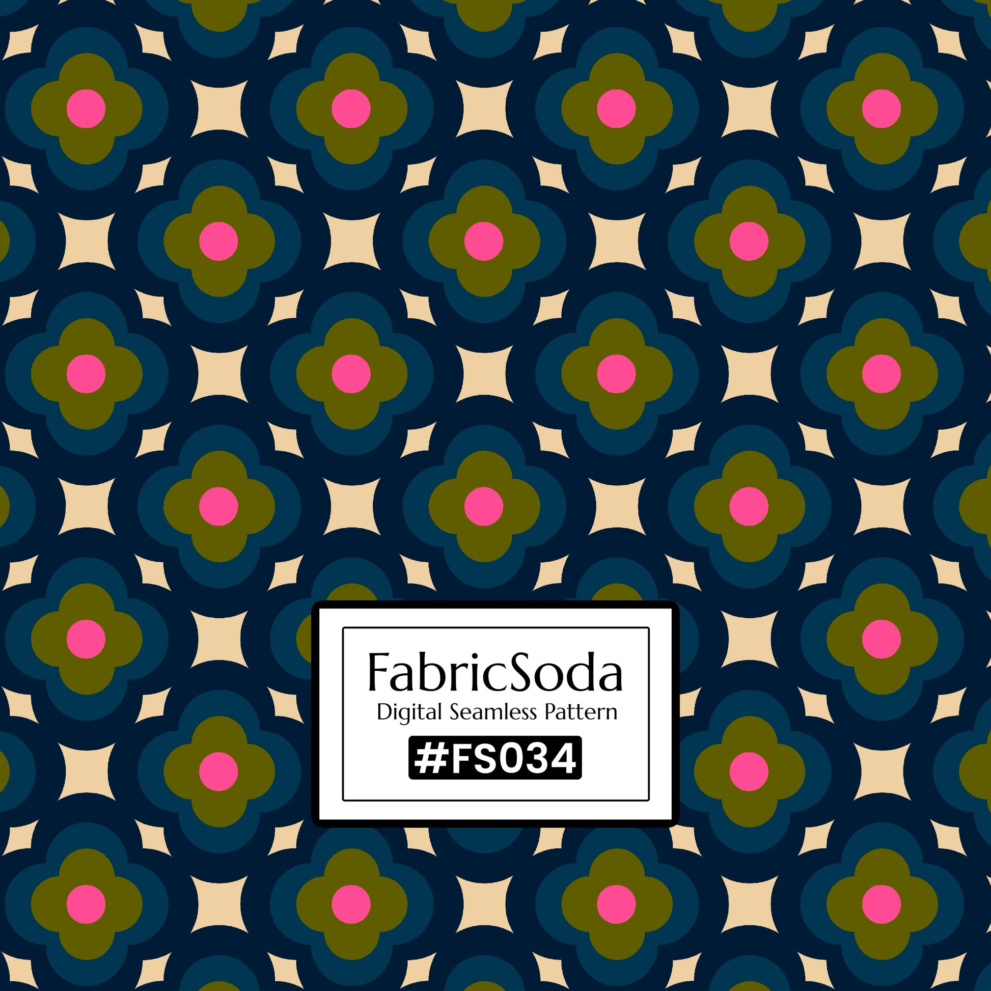 FS034 Navy on Beige Geometric Printed Fabric