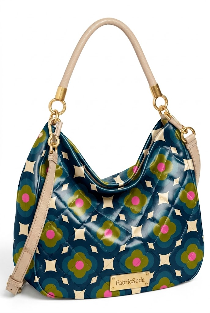 FS034 Navy on Beige Geometric Printed Fabric