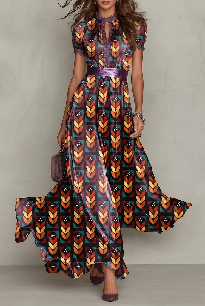 FS037 Brown Geometric Printed Fabric