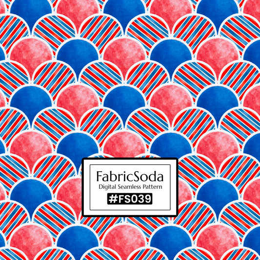 FS039 Red Blue Japanese Wave Printed Fabric