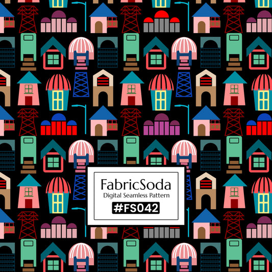 FS042 Cartoon House Printed Fabric
