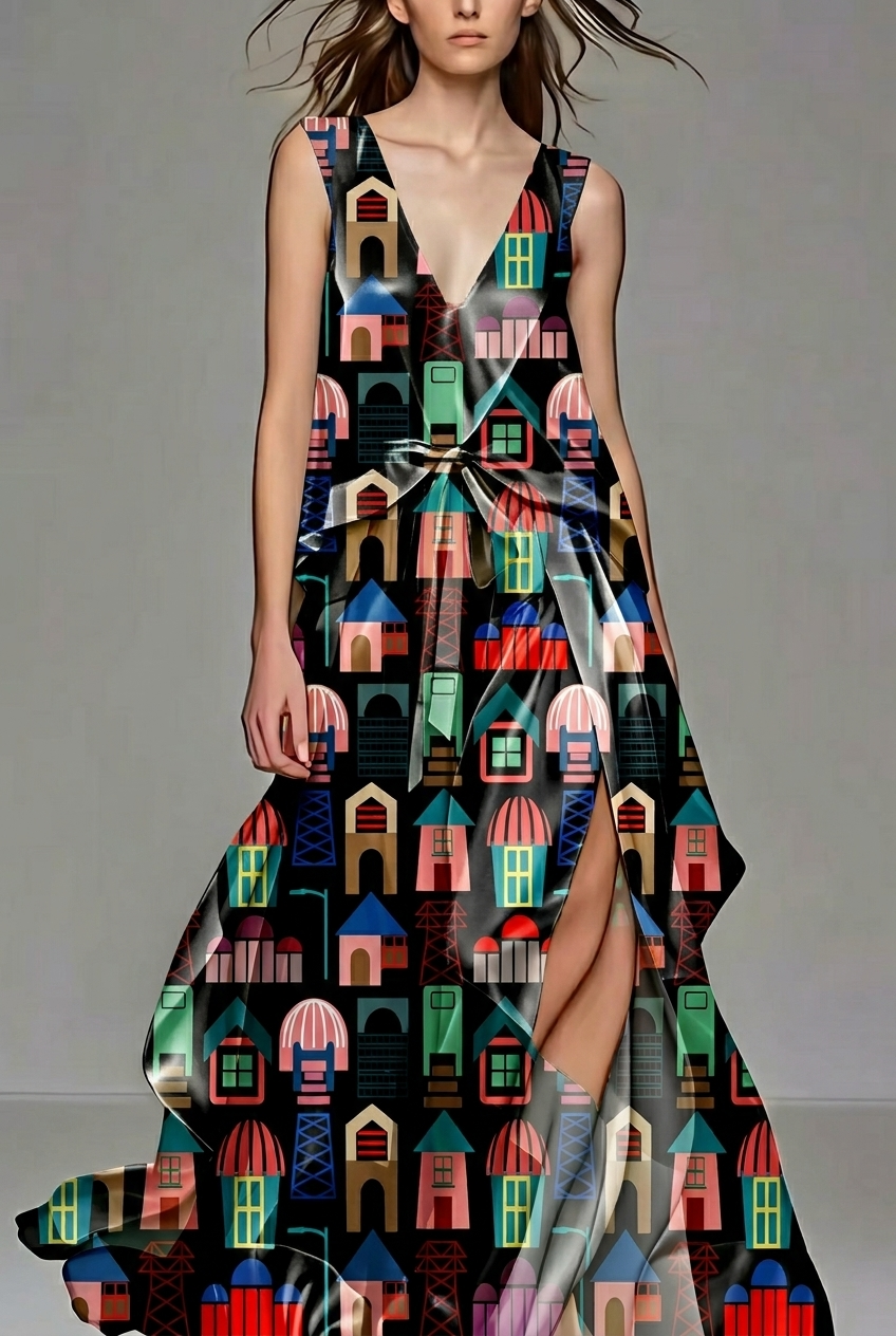 FS042 Cartoon House Printed Fabric