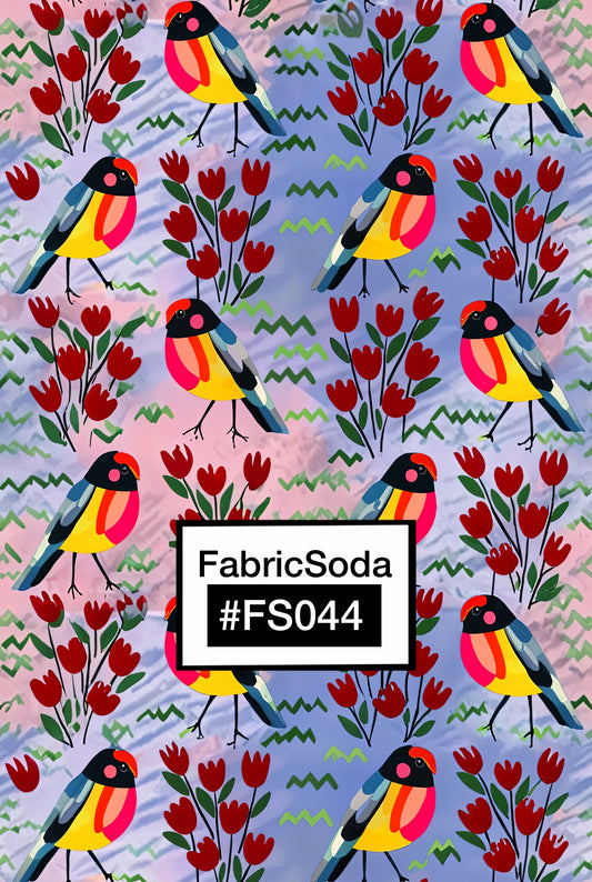 FS044 Purple Bird Floral Printed Fabric