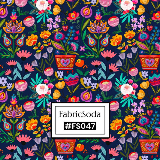 FS047 Navy Wildflower Printed Fabric