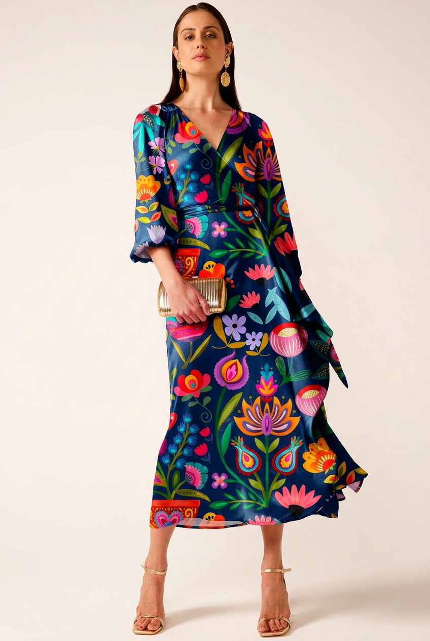 FS047 Navy Wildflower Printed Fabric