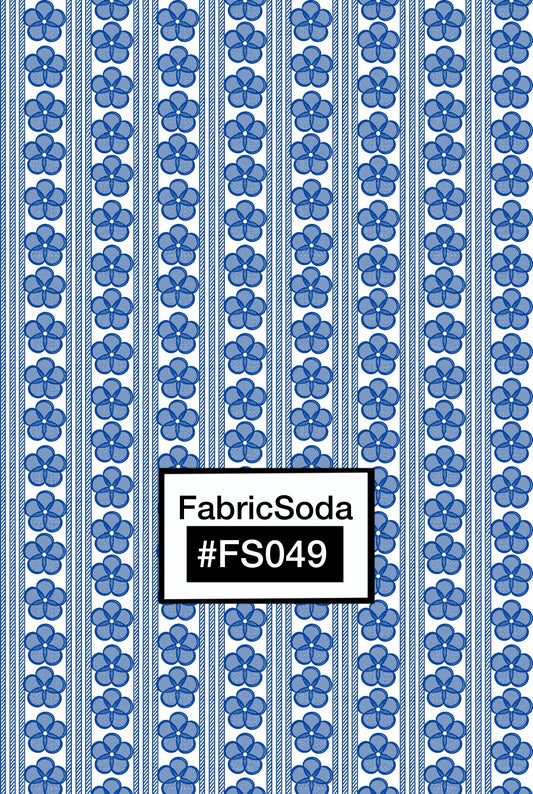 FS049 Blue Floral Stripe Printed Fabric