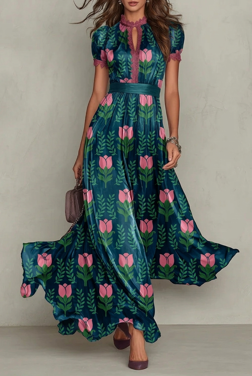 FS054 Green Floral Printed Fabric