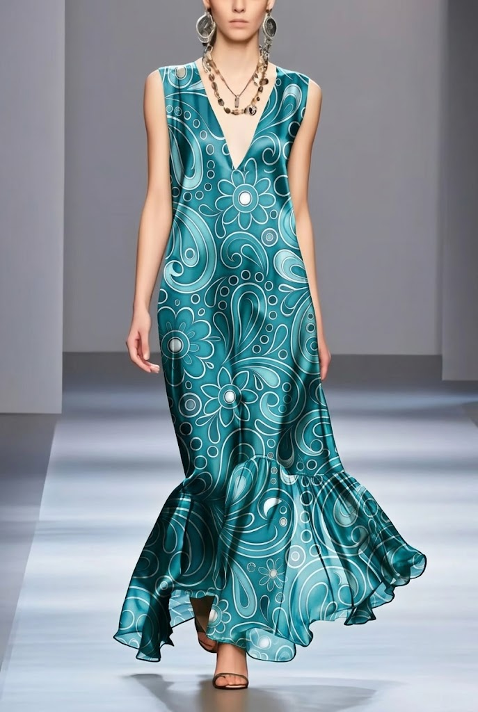 FS055 Teal Paisley Printed Fabric