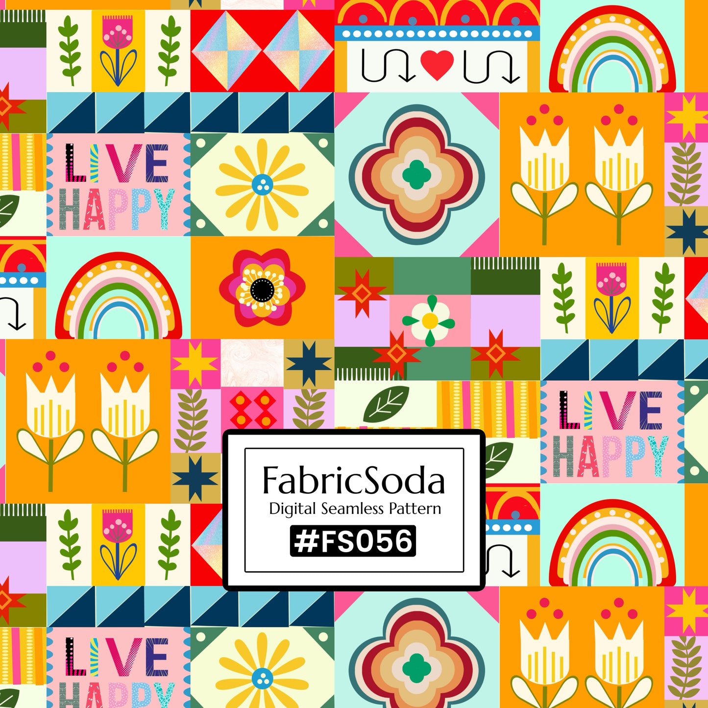 FS056 Orange Playful Abstract Printed Fabric