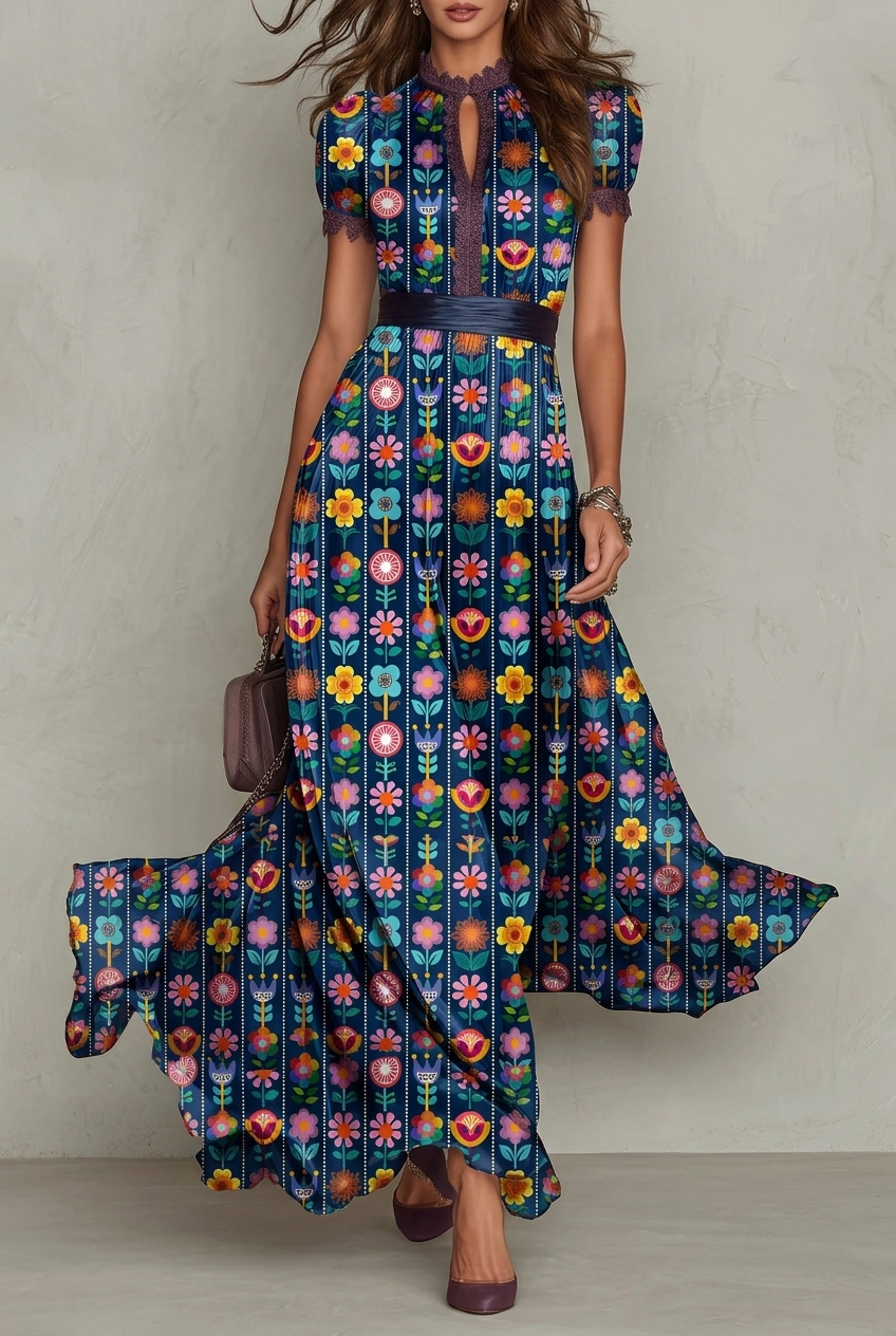 FS057 Exquisite Floral Stripe Printed Fabric