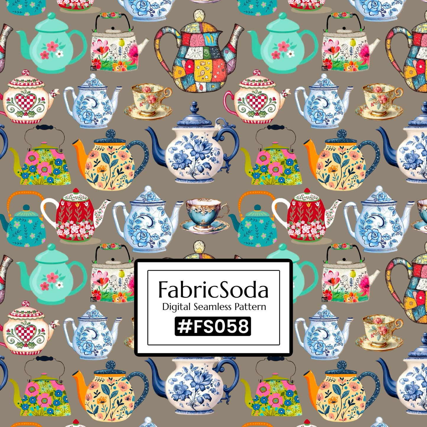 FS058 Teapot Art Abstract Seamless Pattern, beige abstract pattern 