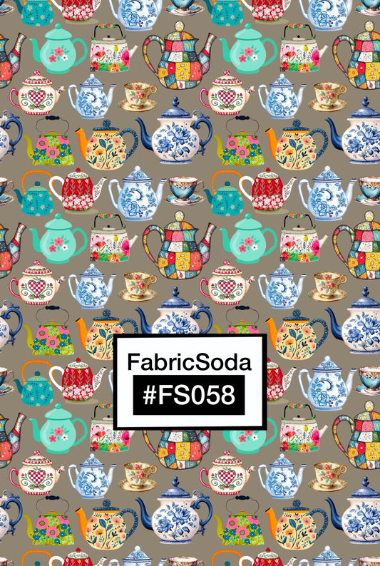 FS058 Teapot Art Beige Printed Fabric