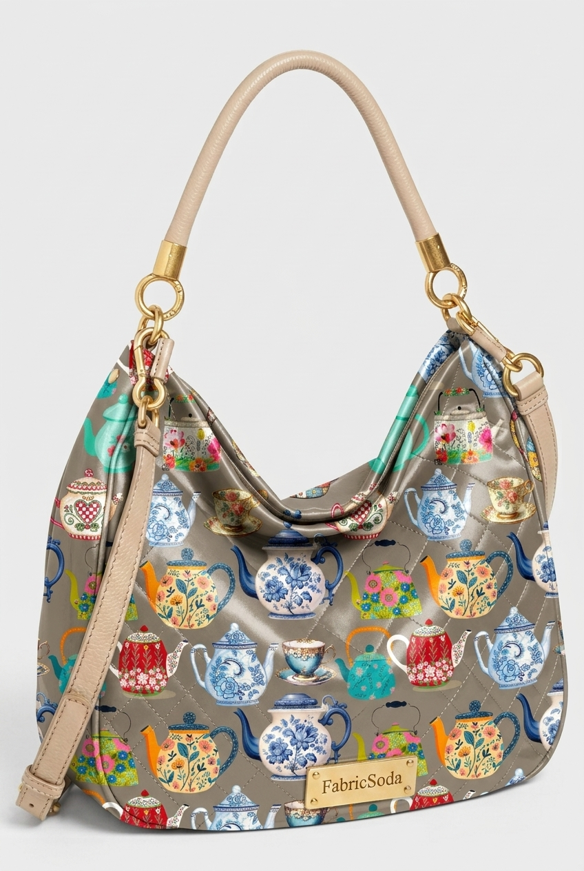 FS058 Teapot Art Beige Printed Fabric