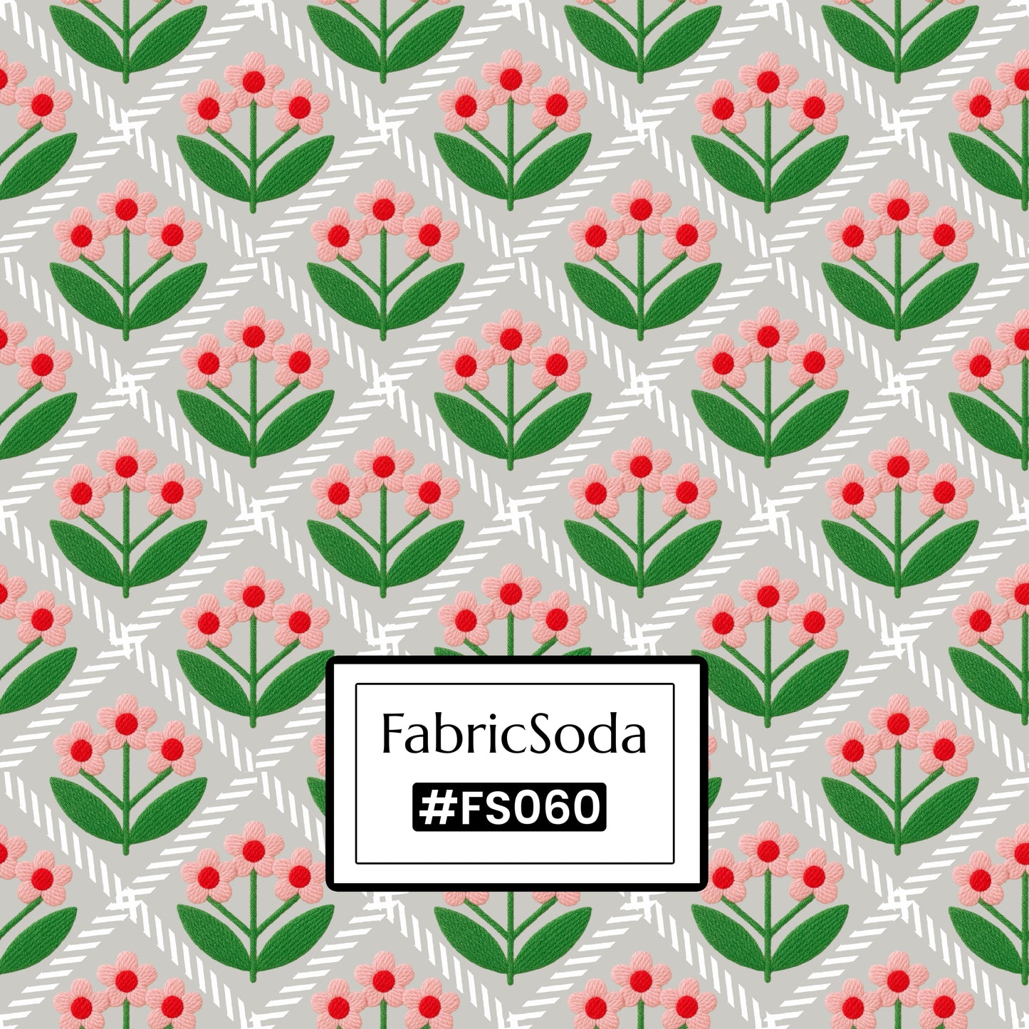 FS060 White Flower Checkered Printed Fabric