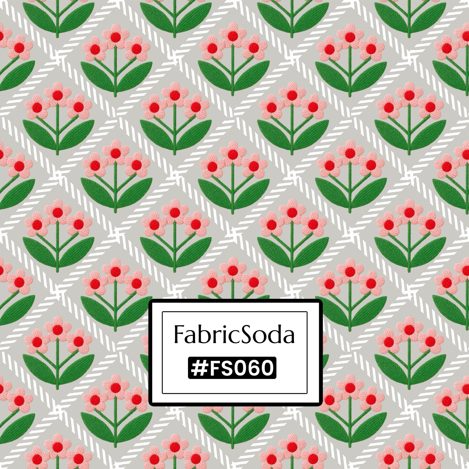 FS060 White Flower Checkered Printed Fabric