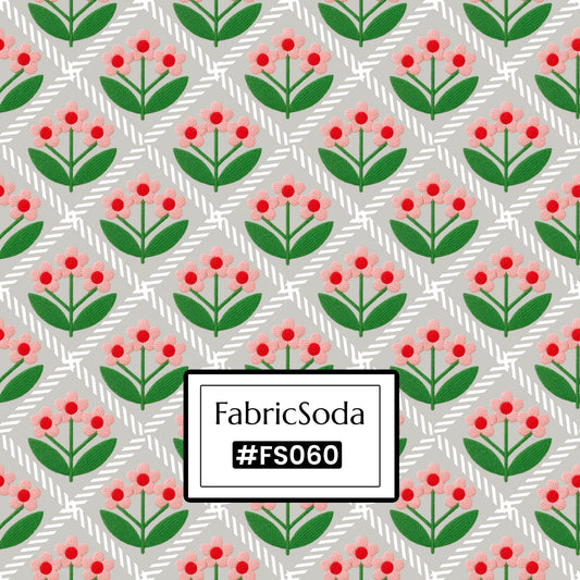 FS060 White Flower Checkered Printed Fabric